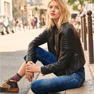 Free People Quilted Vegan Collarless Leather Jacket Black Size 4 Moto Biker Coat